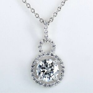 3.00 CTW Round Brilliant Moissanite Floating Halo Pendant Necklace VS Clarity